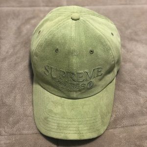 Supreme Suede Mint Green Paris Logo Strapback Hat 🧢